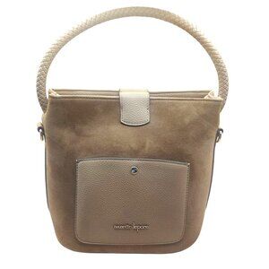 Nanette Lepore Suede & Faux Leather Camel Bucket Bag With Braided Handle